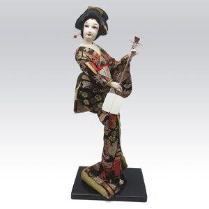 Japanese Geisha Doll With Shamisen On Base - 17" Figurine Traditional Kimono